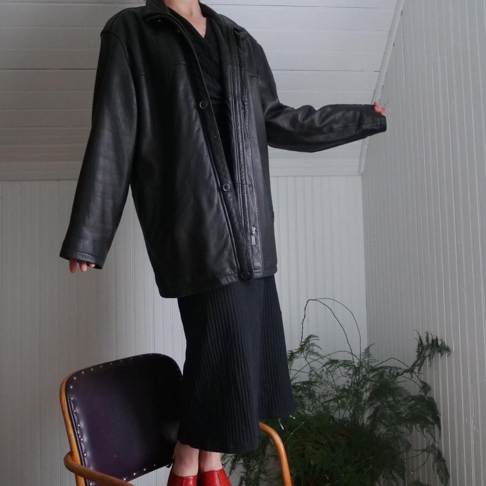 90s vintage longline dark brown leather blazer